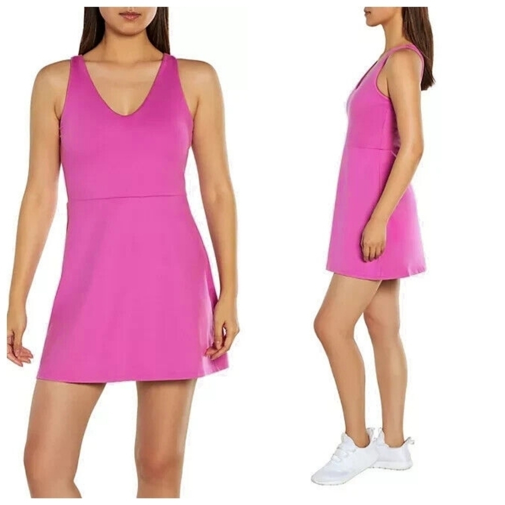 GAP FIT Hot Pink Active Tank Dress, Lined With Biker Shorts & Interior Shelf Bra